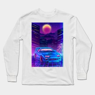 Toyota Supra mk4 Car Synthwave Tokyo City Long Sleeve T-Shirt